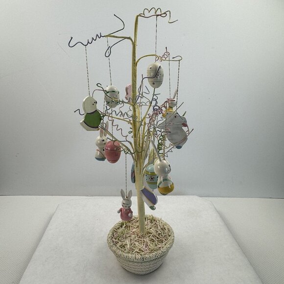 Vintage Easter Tree 17 Wooden Ornaments Bendable Branches Yellow 18" Tall - Picture 6 of 12